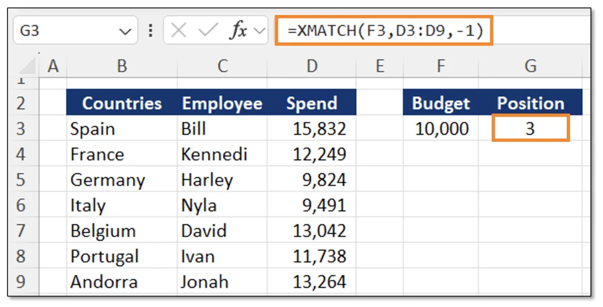 Función XMATCH Excel