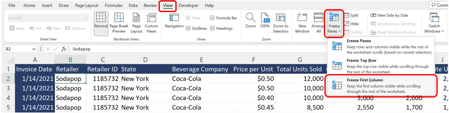 Cómo congelar filas y columnas en Excel