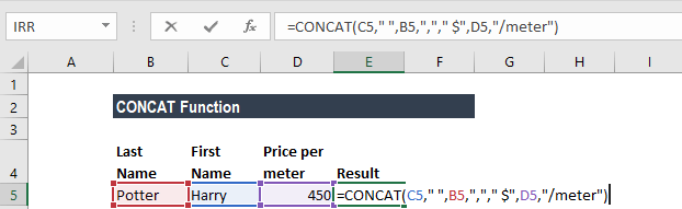 Función CONCAT en Excel