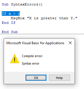 Tipos de errores en VBA para Excel