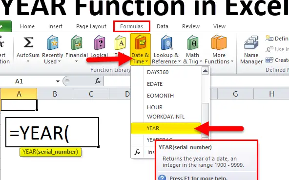 AÑO en Excel (Fórmula, Ejemplos) |