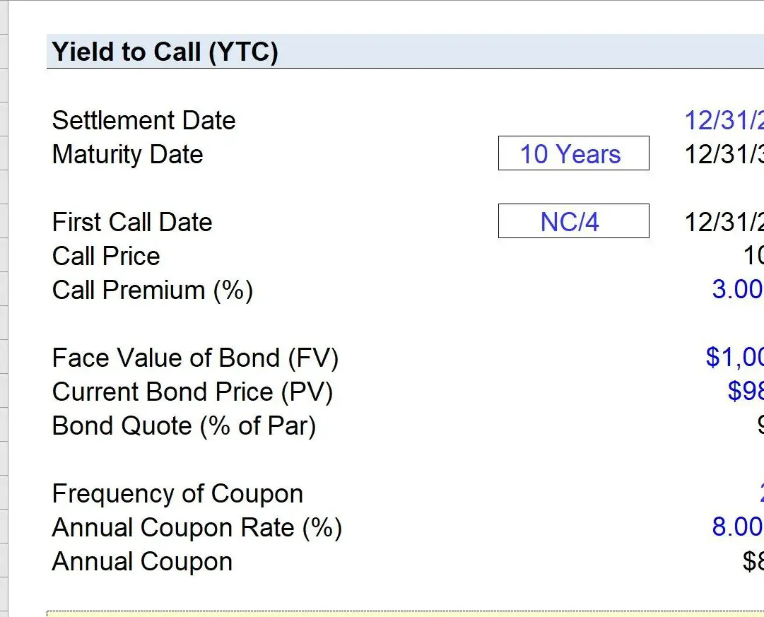 Rendimiento de compra (YTC) |